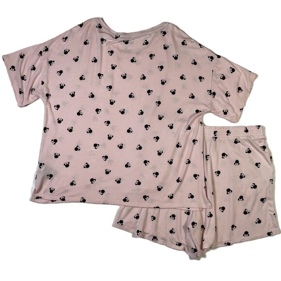 Disney Minnie Mouse Pink Pajama Set Short Sleeve Top Shorts Pockets Size M - Picture 2 of 16
